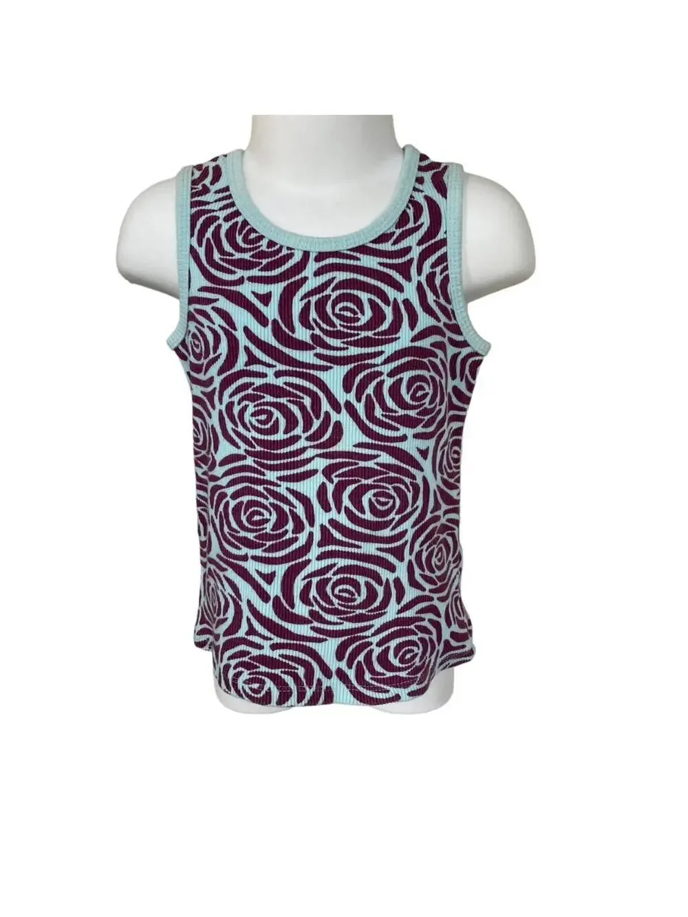 Girls 3T Old Navy Blue & Purple Flower Floral Ribbed Sleeveless Summer Tank Top